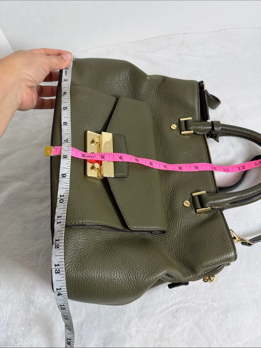 Michael Kors Olive Pebbled Leather Satchel with Gold-Tone Hardware